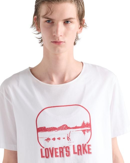 Prada White Printed Cotton T-Shirt for men