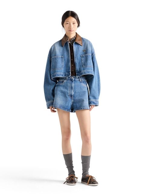 Prada Blue Cropped Denim Jacket