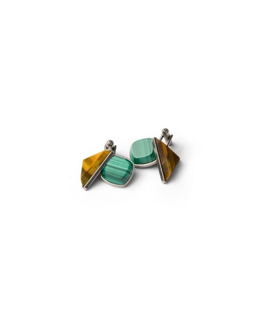 Prada Green Metal And Semi-Precious Stone Cufflinks, Malachite/Tiger Eye for men