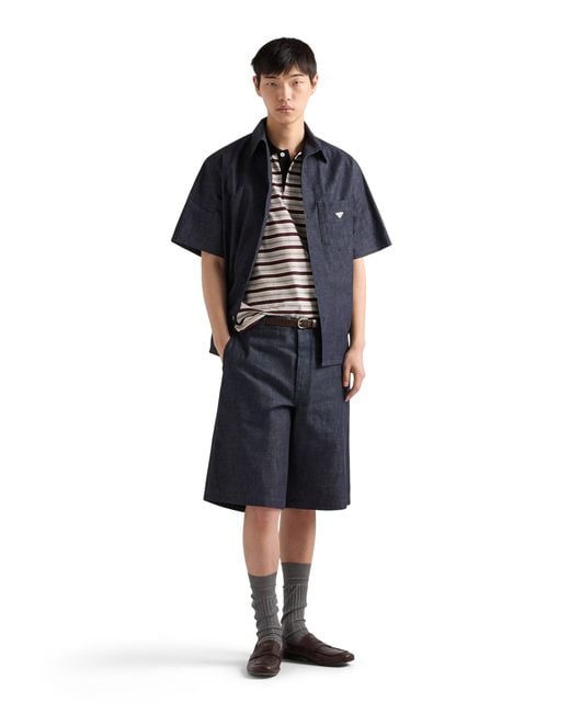 Prada Blue Raw Denim Bermudas for men