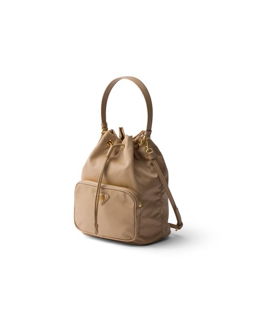 Prada White Duet Re-Nylon Bucket Bag, Camel