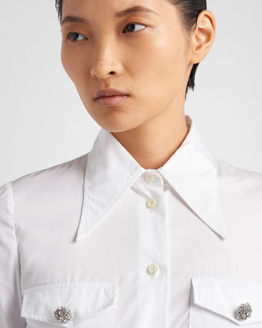 Prada White Poplin Shirt With Jewel Buttons