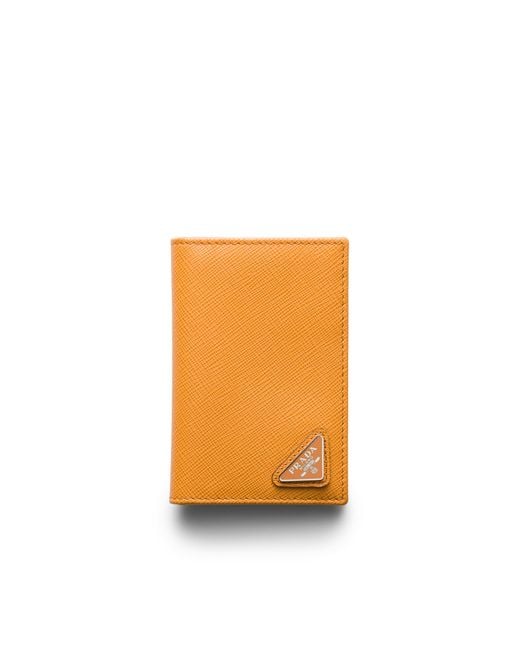 Prada Orange Saffiano Leather Card Holder for men