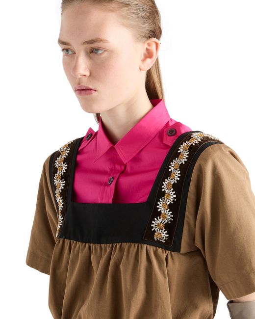 Prada Brown Embroidered Old Gabardine Top