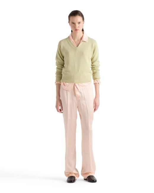 Prada Green Wool And Cashmere V-Neck Sweater