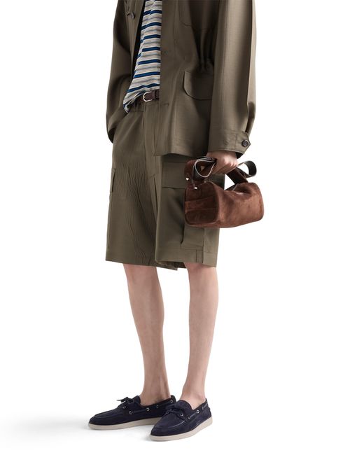 Prada Blue Suede Boat Shoes With Laces for men