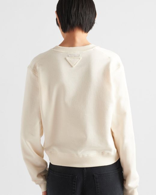 Prada White Cotton V-Neck Sweatshirt