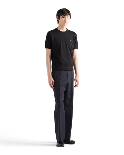 Prada Black Cotton Crew-Neck Sweater for men