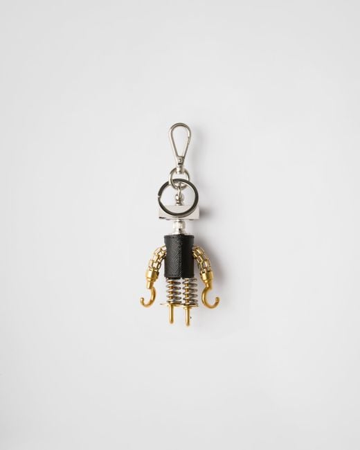 Charm De Sac Robot En Cuir Saffiano Prada pour homme en coloris White