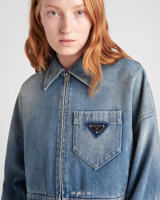 Prada Blue Cropped Organic Denim Jacket