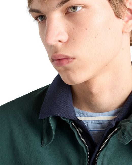 Prada Blue Long-Sleeved Cotton Polo Shirt for men