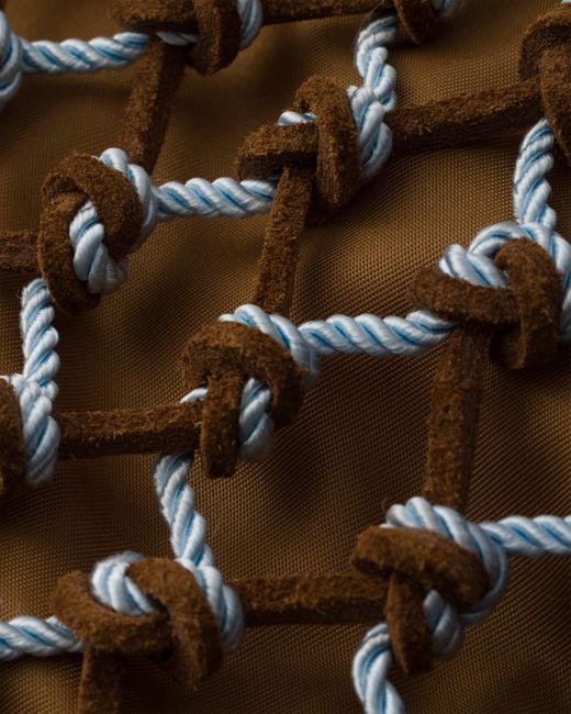 Prada Brown Noué Small Macramé And Suede Bag