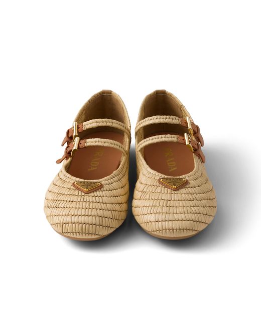 Prada Natural Crochet Ballerinas, Size 35
