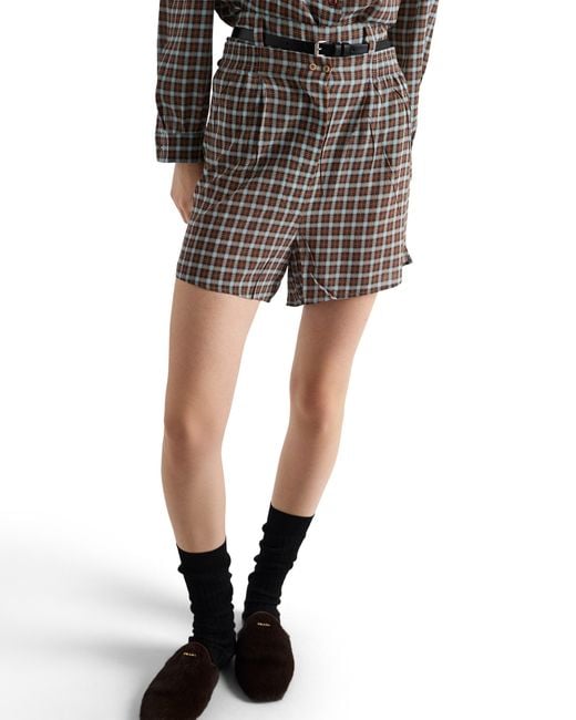 Prada White Checked Georgette Shorts
