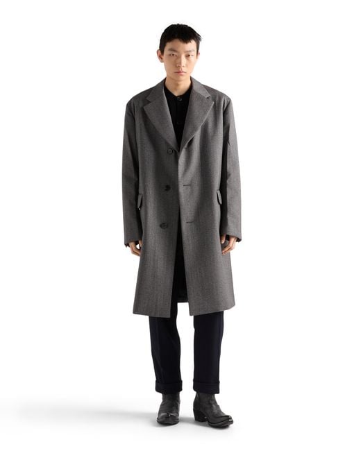 Prada Gray Single-Breasted Wool Coat for men
