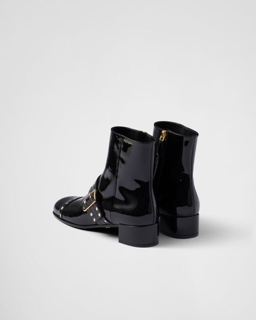 Prada Black Patent Leather Ankle Boots