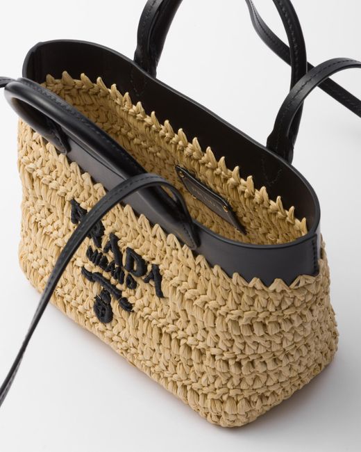 Prada Metallic Mini Crochet And Leather Tote Bag