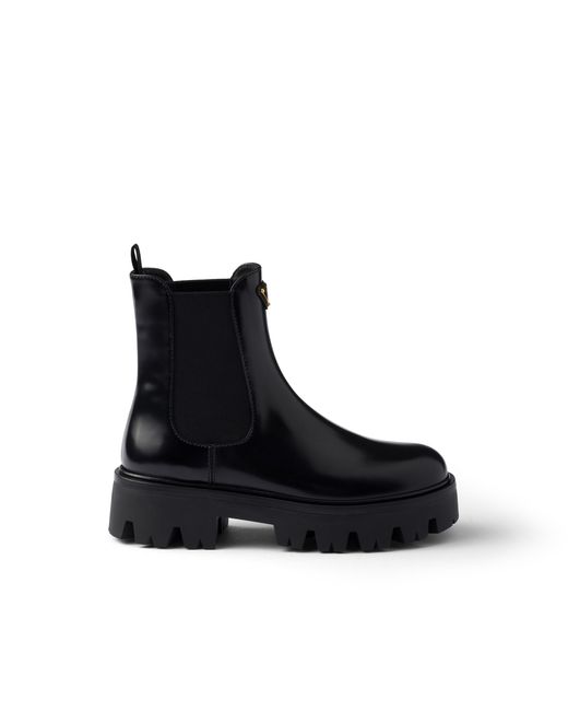 Prada Black Brushed Leather Booties
