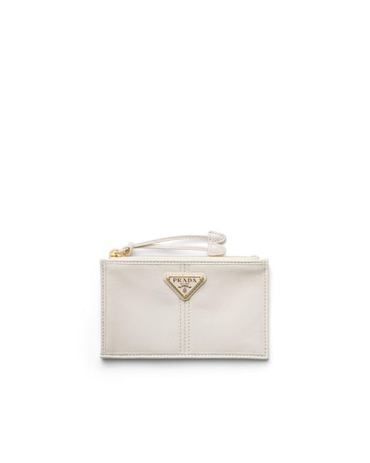 Prada White Leather Card Holder With Zipper