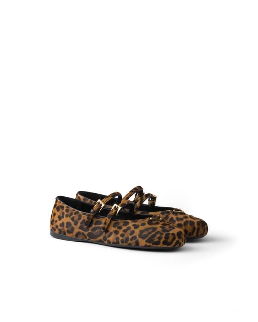 Prada White Printed Leather Ballerinas