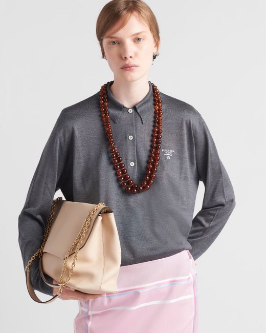 Prada Gray Long-Sleeved Silk Polo Shirt