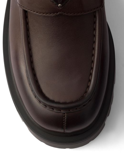 Prada Brown Leather Loafers, Teak