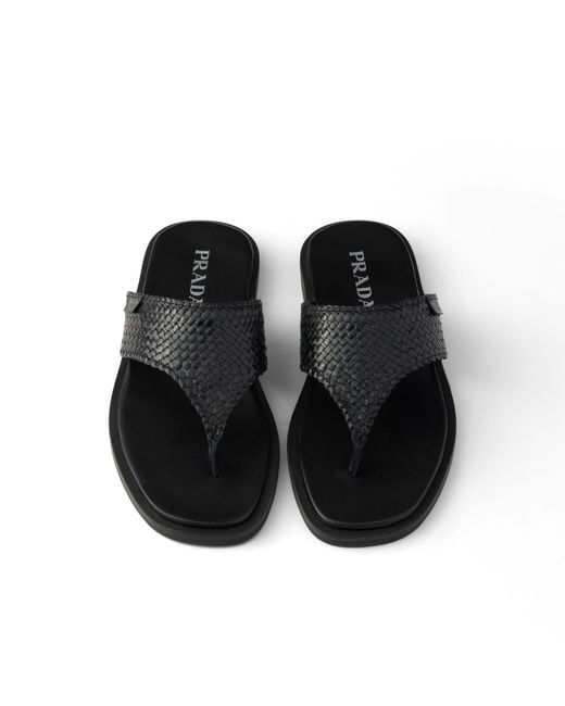 Prada White Leather Thong Sandals, Size 6 for men