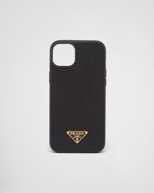 Prada Black Saffiano Leather Cover For Iphone 14 Plus