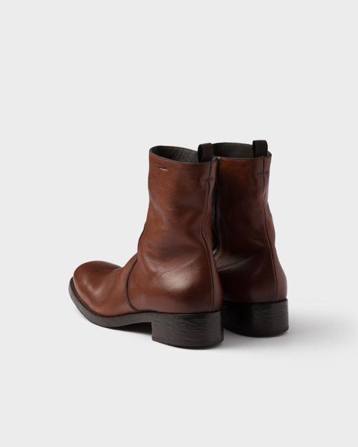 Bottes En Cuir Avec Fermeture À Glissière Prada pour homme en coloris Brown