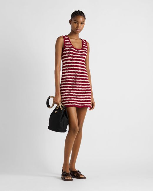 Prada Red Cotton Crochet Mini-Dress