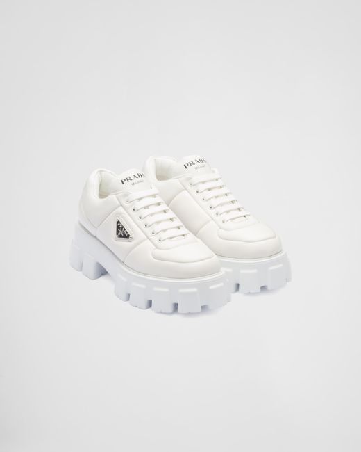 Prada Soft Padded Nappa Leather Lace-up Shoes in White | Lyst