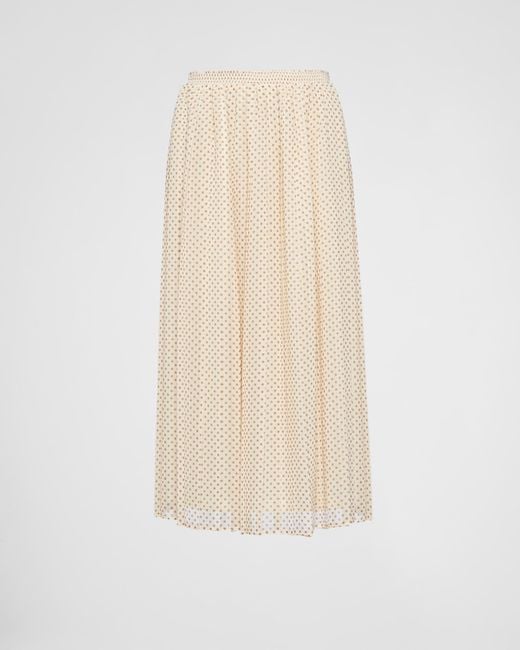 Prada White Polka-Dot Georgette Midi Skirt