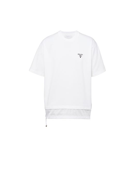 Prada T-shirt Aus Baumwolle Mit Details Aus Nylon in White für Herren