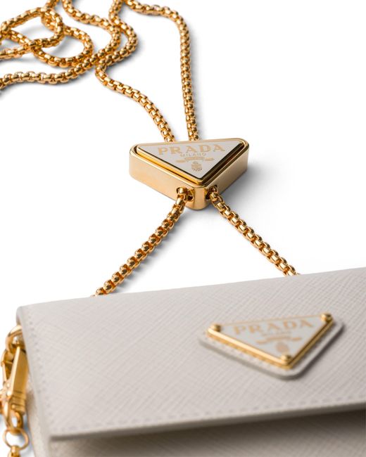 Prada Natural Saffiano Leather Card Holder With Shoulder Strap