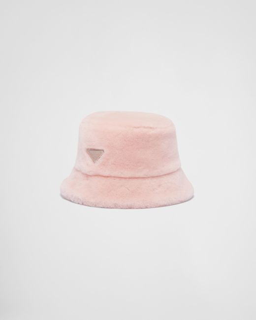Prada Pink Shearling Bucket Hat