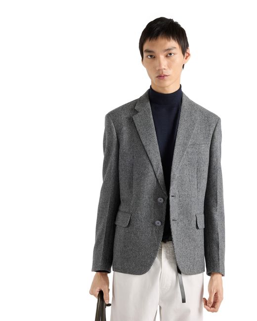 Prada Gray Single-Breasted Wool Jacket for men