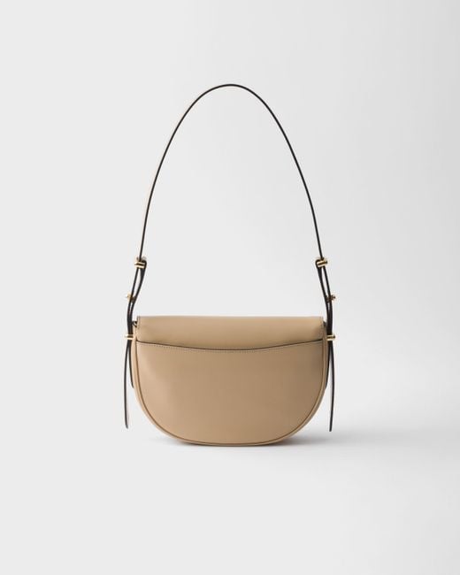 Prada White Arqué Leather Shoulder Bag With Flap