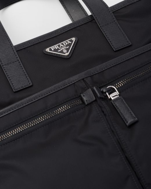 Prada Re-nylon And Saffiano Leather Tote Bag in Black for Men | Lyst UK