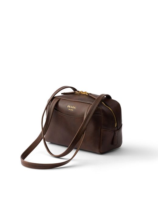 Prada Carry Antiqued Leather Top-Handle Mini-Bag in Brown | Lyst
