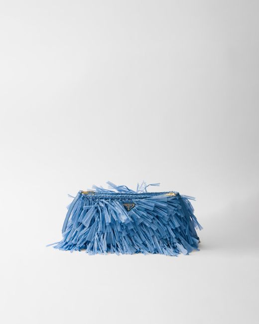 Prada Blue Medium Fringed Crochet Clutch
