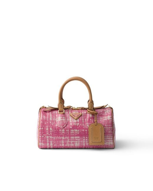 Prada Pink Small Linen Blend And Leather Top-Handle Bag