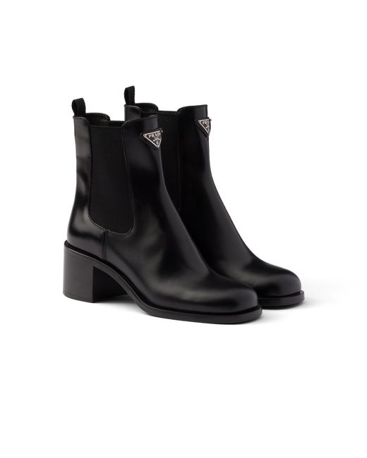 Prada Black Brushed Leather Booties