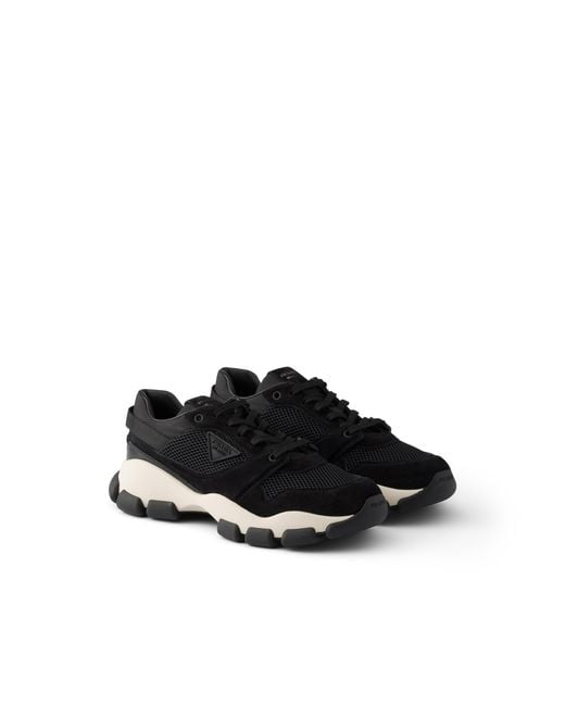 Prada Black Mesh Fabric And Suede Sneakers