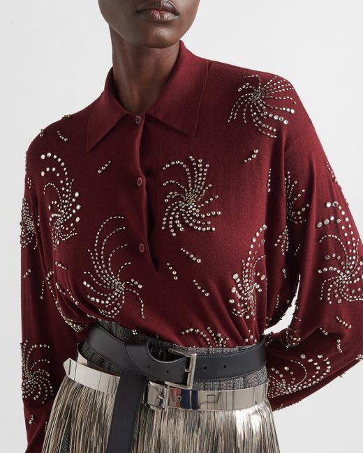 Prada Embroidered Cashmere Polo Shirt