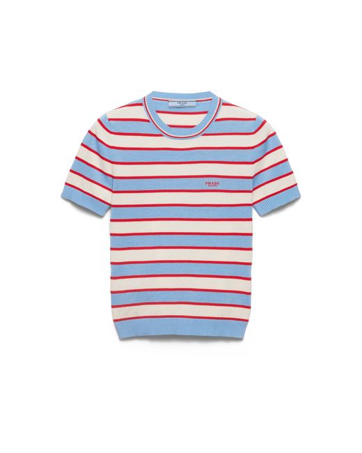 Prada White Striped Crew-Neck Cotton Sweater