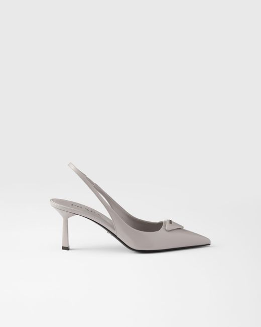 Prada White Brushed Leather Slingback Pumps