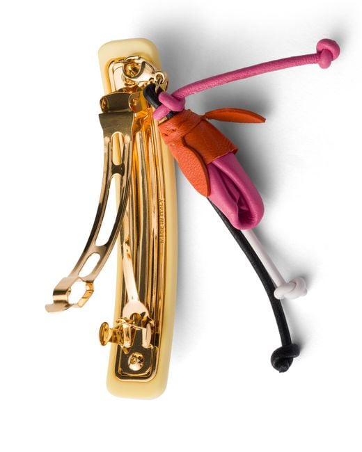 Prada White Hair Clip With Leather Detail