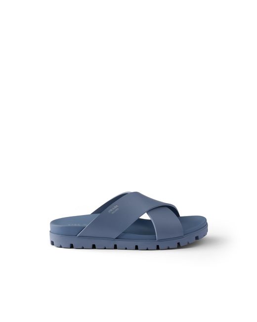 Prada Blue Crisscross Rubber Slides for men