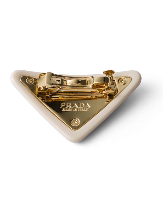 Prada White Triangle-Logo Hair Clip
