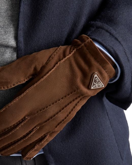 Prada Brown Suede Gloves, Size 8 for men